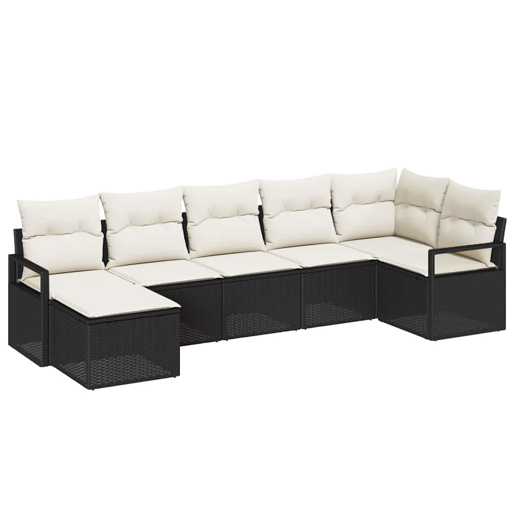 Garten-Sofa-Set mit Kissen mit Speicher 7 pcs Schwarz und Creme